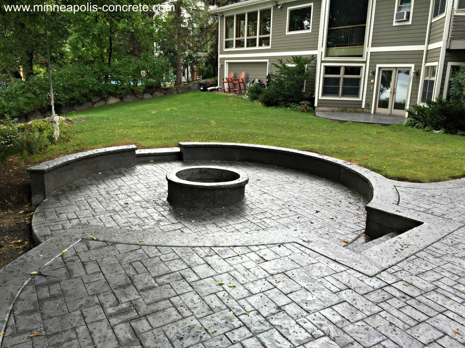 Stamped Concrete Patio with Raised Firepit